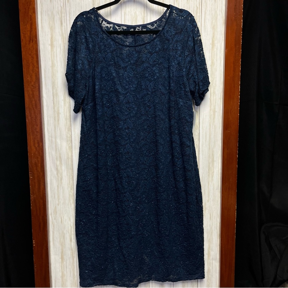 Candalite Women’s Navy Blue Shimmer Stretch Lace Dress Size 2X